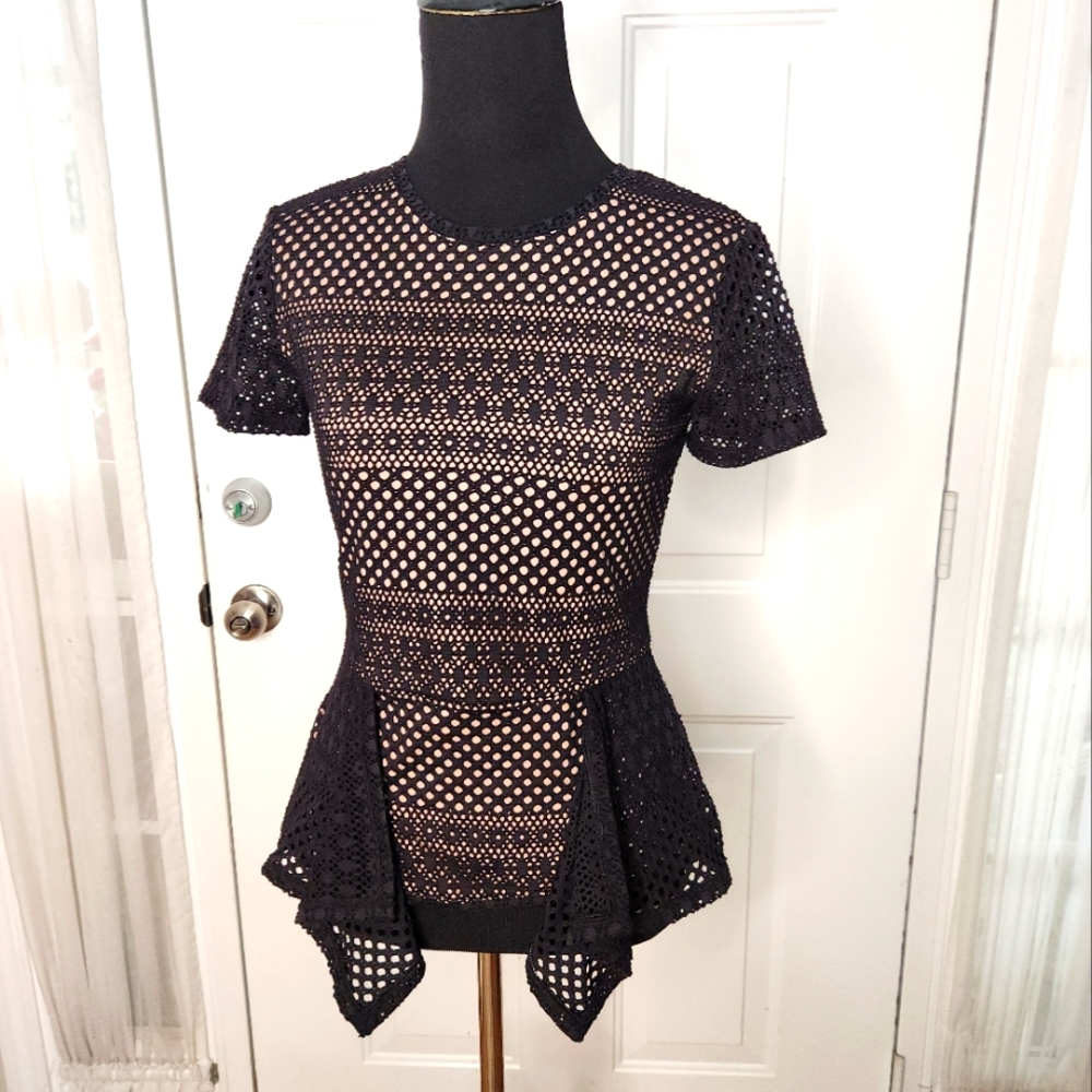 BCBG Maxazria Black over Nude Top Siize XS